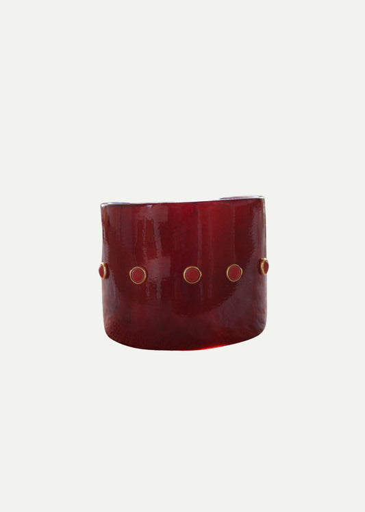 Arina Cuff in Brown with Coral Stone